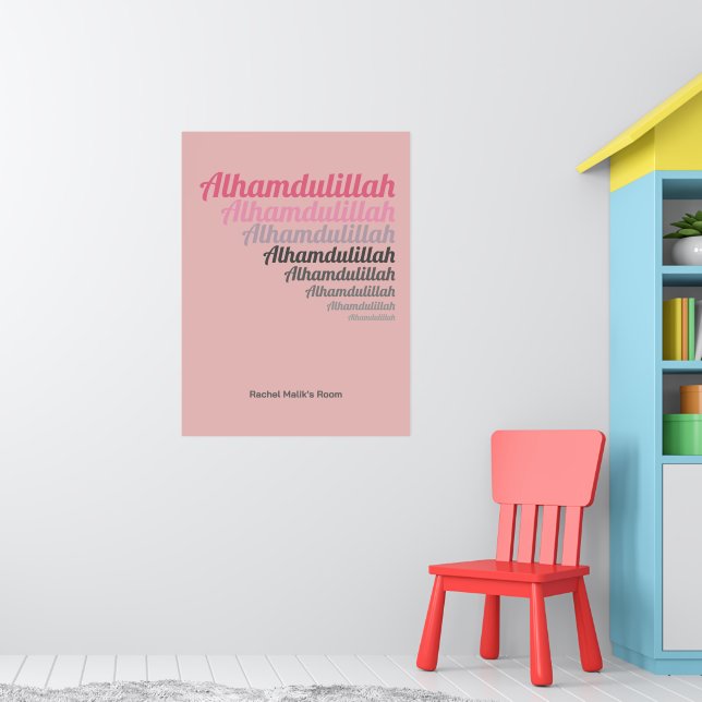 Poster Alhamdulillah Typografia Pink Nursery Personalizad (Berçário 1)