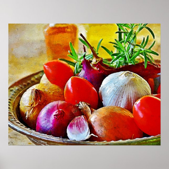 Poster Alho, cebola, muro de tomate para decoração. (Frente)