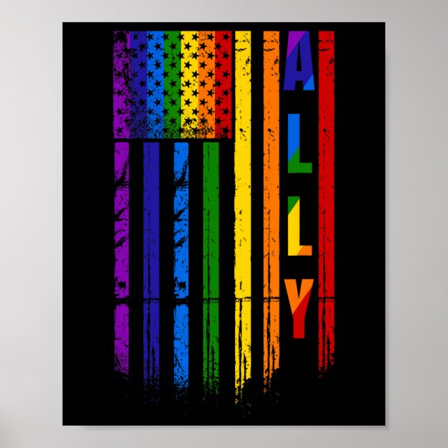 Poster Aliado Lgbt Lgbtq Arco-íris Orgulho Bandeira Ameri (Frente)