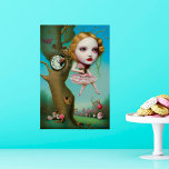 Poster Alice - Arte de Pop Surreal Quirky<br><div class="desc">A bela IA gerou um surrealismo quirky pop,  a arte digital apresenta uma "Alice'' diferente pendurada em uma árvore com um relógio embutido. ""</div>