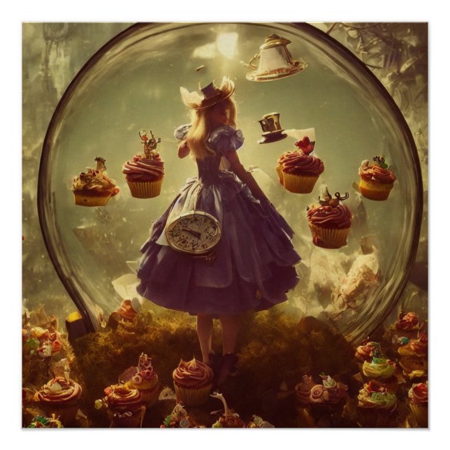 Póster Alice e Cupcakes Steampunk (Frente)