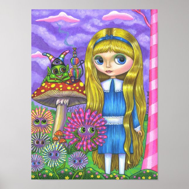 Poster Alice e o Cogumelo da Boneca de Caterpilares (Frente)