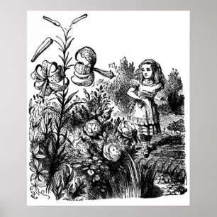 Póster Alice no jardim de flores vivas