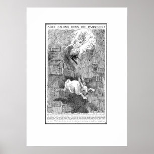 Póster Alice que cai para baixo o Coelho-Furo