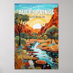Poster Alice Springs Austrália Viagem Arte Vintage