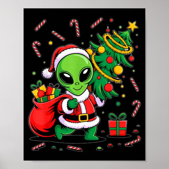 Poster Alien Christmas Tree Lights Xmas Funny Alien  (Frente)