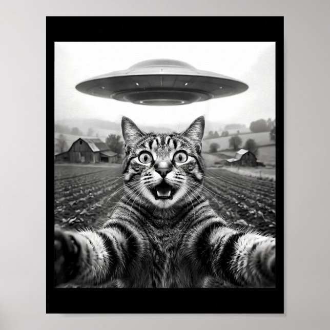 Poster Alien Selfie de Gato de costas Ovni (Frente)