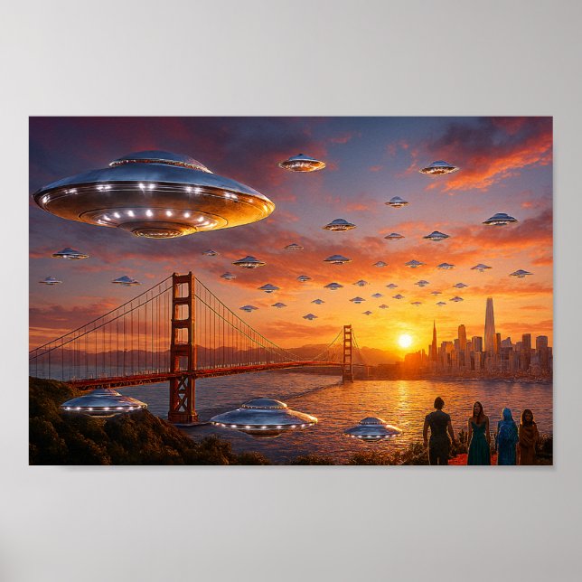 Poster Alien UFOs SciFi Fantasy San Francisco Golden Gate (Frente)
