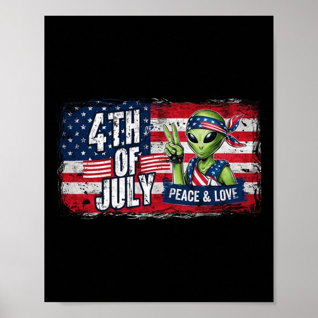 Poster Alienígena 4 De Julho American Flag Ufo (Frente)