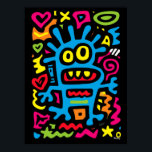 Poster Alienígena Azul Funky - Neon Pop Art Quirky Monste<br><div class="desc">Esta alienígena azul escondido salta com cores neonatais e energia peculiar. Com olhos largos e um sorriso lúdico, é uma design de arte pop feita para eletrificar sua decoração de parede e trazer vibrações estranhas para qualquer espaço.</div>