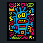 Poster Alienígena Azul Funky - Neon Pop Art Quirky Monste<br><div class="desc">Esta alienígena azul escondido salta com cores neonatais e energia peculiar. Com olhos largos e um sorriso lúdico, é uma design de arte pop feita para eletrificar sua decoração de parede e trazer vibrações estranhas para qualquer espaço.</div>