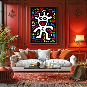 Poster Alienígena Branca Funky - Arte Neon Pop