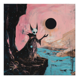Póster Alienígena Cat Black Moon Witchy AI Art Semi Gloss