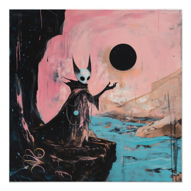 Póster Alienígena Cat Black Moon Witchy AI Art Semi Gloss (Frente)