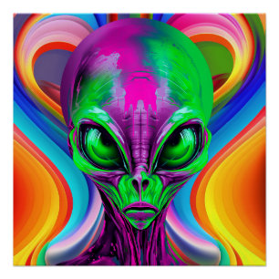 Póster Alienígena Colorido Geométrico Moderno