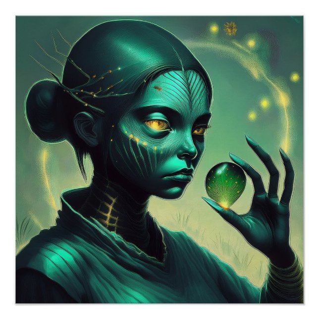 Póster Alienígena Dama Mantém Objeto De Vidro Transparent (Frente)