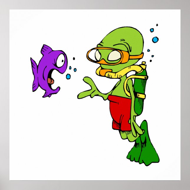 Poster Alienígena de mergulho Scuba (Frente)