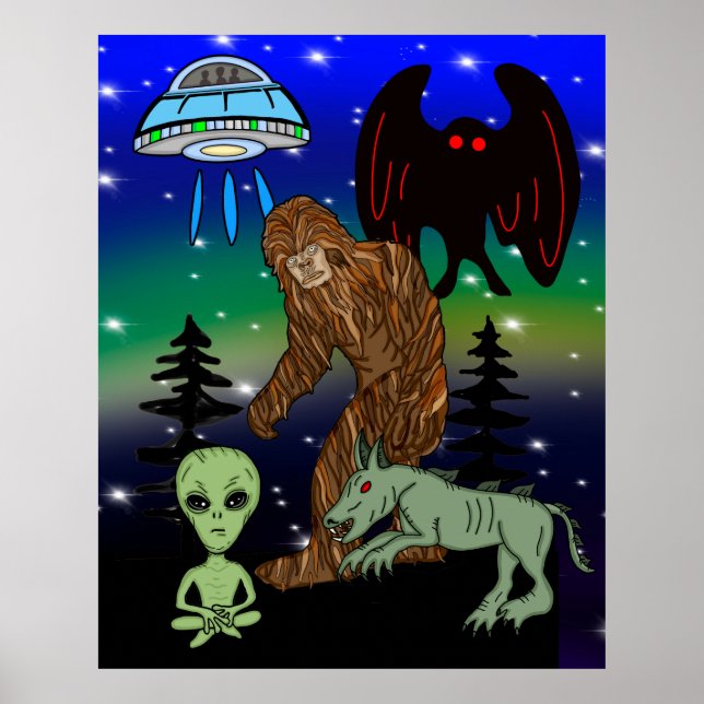 Poster Alienígena de Pé Grande Criptid Mothman UFO Chupac (Frente)