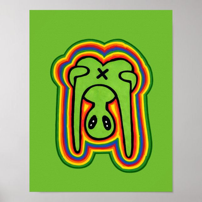 Poster Alienígena Divertido Cores Psicodélicas Arco-íris  (Frente)