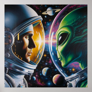 Poster Alienígena e astronauta no espaço