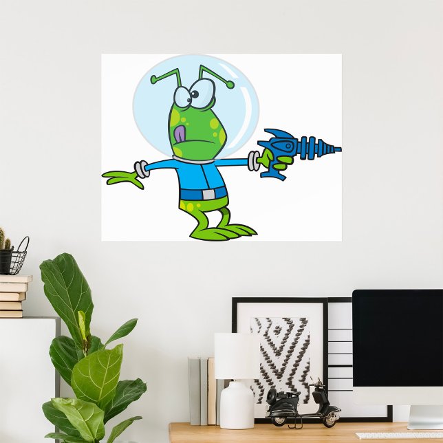 Poster Alienígena engraçada com Ray Gun Sci-Fi Invader (Criador carregado)