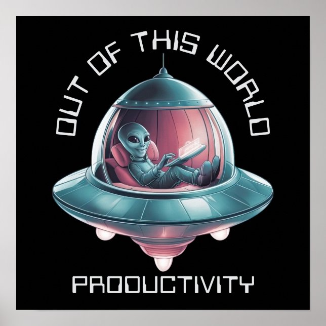 Poster Alienígena engraçada no OVNI (Frente)