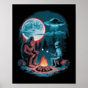 Poster Alienígena Engraçado E Pé Grande Caminhando Na Lua