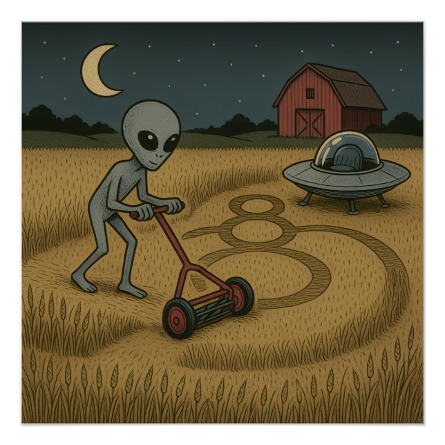 Póster Alienígena espacial engraçada no círculo de cultur (Frente)