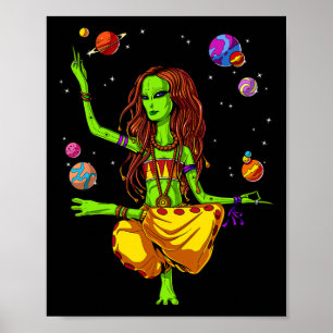 Poster Alienígena Espacial Hippie Yoga Zen Meditação Psic