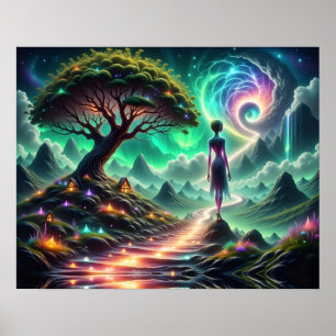 Poster Alienígena feminina caminha por um jardim alieníge