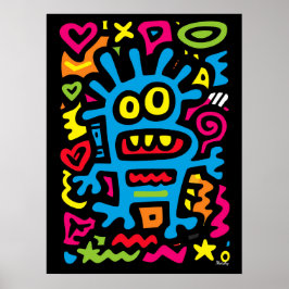 Poster Alienígena Funky Azul – Arte Pop Neon Criatura Exc