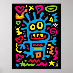 Poster Alienígena Funky Azul – Arte Pop Neon Criatura Exc