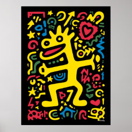 Poster Alienígena Funky Dragon Amarelo - Criatura De Arte