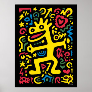 Poster Alienígena Funky Dragon Amarelo - Criatura De Arte