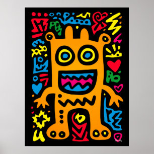 Poster Alienígena Funky Laranja – Arte Pop Neon Criatura 