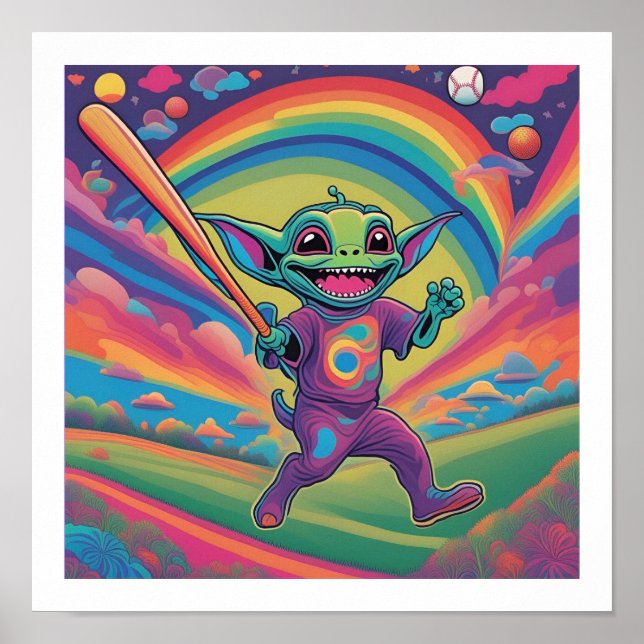 Poster Alienígena Jogando Baseball (Frente)
