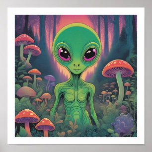 Poster Alienígena na Floresta dos Cogumelos