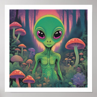 Poster Alienígena na Floresta dos Cogumelos