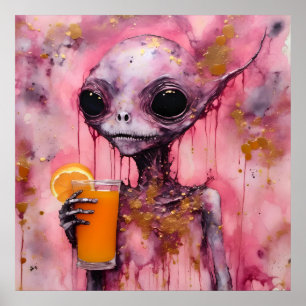 Poster Alienígena Rosa Com Suco de Laranja