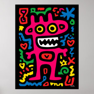 Poster Alienígena Rosa Funky – Arte Pop Neon Criatura Exc