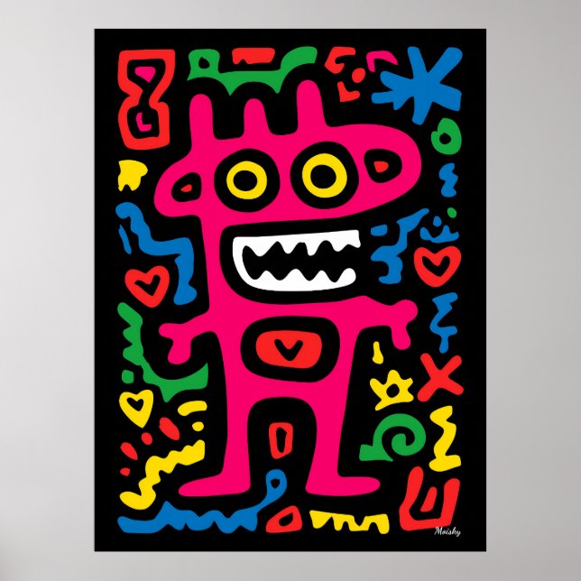 Poster Alienígena Rosa Funky - Neon Pop Art Quirky Monste (Frente)