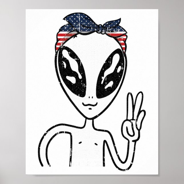 Poster Alienígena - Sinal de Paz 4 De Julho - Bandeira Am (Frente)