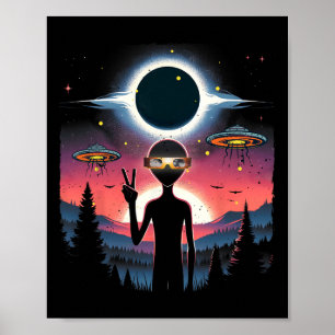 Poster Alienígena Solar Eclipse 2024 abril 8 América Tota