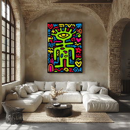 Poster Alienígena Terceiro Olho Verde - Arte Pop Neon Fun