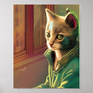Poster Alienígena urbana de suéter verde para gatos adole