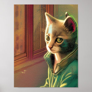 Poster Alienígena urbana de suéter verde para gatos adole
