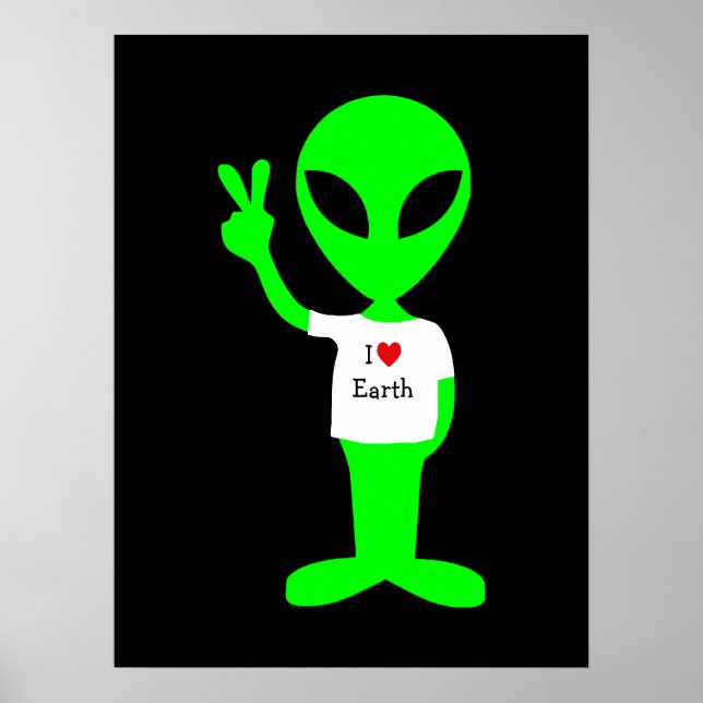 Poster Alienígena Verde "I Love Earth" (Frente)