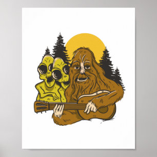 Poster Aliens Bigfoot Violão acampando Sasquatch Engraçad