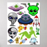 Aliens de Espaço de Cartoon Folha de Colagem de Ar