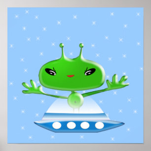 Poster Aliens de Espaço Exterior Verde e Bonito com Embar
